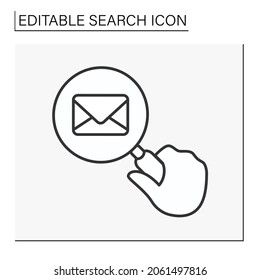  SEO line icon. Looking through a magnifier. Notification sign. Searching for a letter. Exchanging messages. Search concept. Isolated vector illustration. Editable stroke