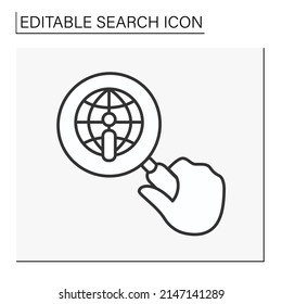  SEO line icon. Looking through a magnifier. Searching for internet. Entertainment. Search concept. Isolated vector illustration. Editable stroke