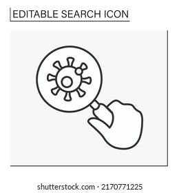  SEO line icon. Looking through a magnifier. Researching viruses. Pharmacology. Search concept. Isolated vector illustration. Editable stroke