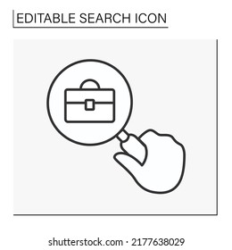  SEO line icon. Looking through a magnifier. Searching for a job. Business case. Search concept. Isolated vector illustration. Editable stroke