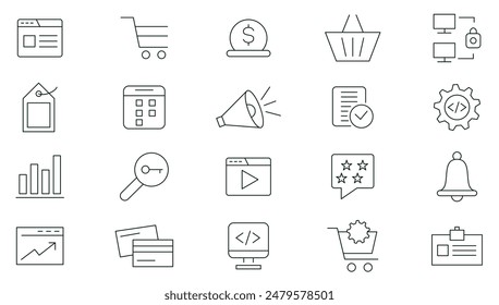 Seo line icon set. Search Engine Optimization. Business and marketing, traffic, ranking icon pack. Marketing and Search Engine Optimization outline icons collection. UI thin outline icons pack.