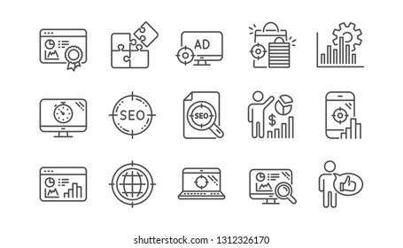 Seo Line Icons. Increase Sales, Business Strategy And Search Optimization. Analytics Linear Icon Set.  Vector