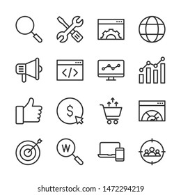 SEO line icons set vector illustration