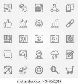 SEO line icons set - vector collection of internet symbols and search engine optimization logo elements