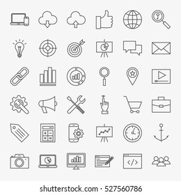 SEO Line Icons Set. Vector Collection of Modern Thin Outline Web Development Symbols.