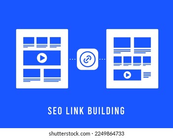 SEO Link Building concept. Search Engine Optimization SEO Backlinks - digital marketing illustration with website page and external outreach seo links building icons