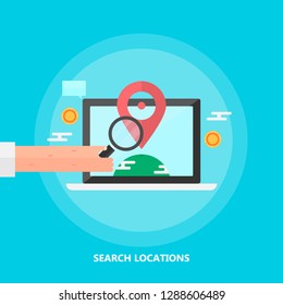 Seo location - Local Maps - Searching local business - flat style vector illustration