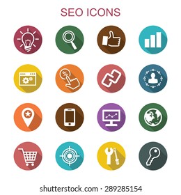 seo long shadow icons, flat vector symbols