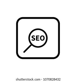 SEO with magnifying glass line vector icon. Marketing outline illustration.