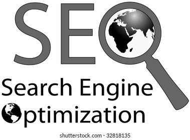 SEO Magnifying Glass symbol of world wide web internet Search Engine Optimization.