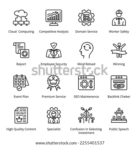 SEO Maintenance, Backlink Checker, Cloud Computing, Competitive Analysis, Domain Service, Worker Safety, Event Plan, Premium Service, High Quality Content, Outline Icons - Stroked, Vectors Stock photo © 