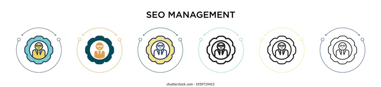 Icono de administración de sesión en el estilo relleno, delgado, contorno y trazo. Ilustración vectorial de dos iconos vectoriales de gestión de seo en color y negro se pueden utilizar para móviles, ui, web