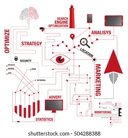 SEO map with icon for on line background business