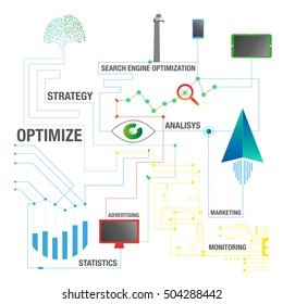 SEO map with icon for on line business background