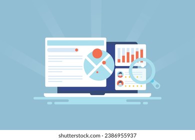 SEO map, Search engine ranking, SEO data analysis, Customer feedback, Business listing on search engine result page - vector illustration with icons