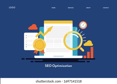SEO - SEO marketing analytics, Website SEO, Search optimization - conceptual flat design vector landing page template