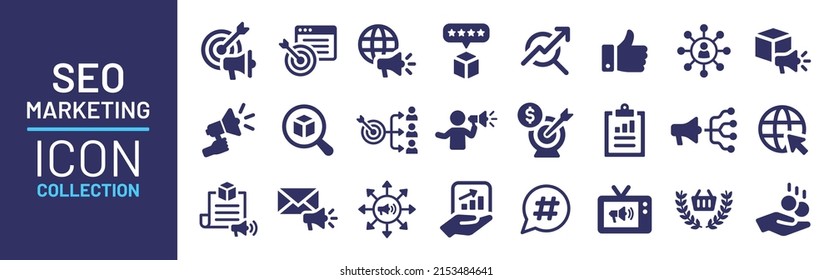 SEO marketing banner. Search Engine Optimization icon collection vector illustration.