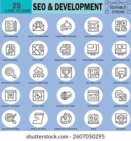 Seo and Marketing Business Icon Set. Editable stroke. 48 x 48 Pixel Perfect. Search engine optimization. Internet, e-commerce.
