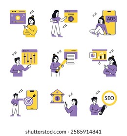 SEO And Marketing Concept vector illustration Set 3.  isolated on white Background.