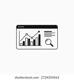 Ícone de Análise de Dados de Marketing de SEO com Gráficos de Crescimento na Janela do Navegador. Ilustração de vetor.