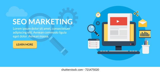 SEO marketing, Digital marketing concept, Online marketing strategies flat vector banner