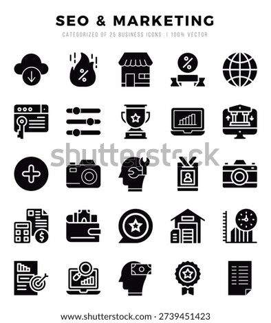 SEO and Marketing elements. Glyph web icon set. Simple vector illustration.