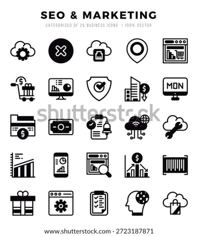 SEO and Marketing elements. Lineal Filled web icon set. Simple vector illustration.