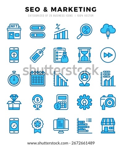 SEO and Marketing elements. Two Color web icon set. Simple vector illustration.