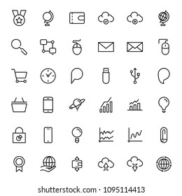 Seo marketing flat icon set. Single high quality outline symbol of info for web design or mobile app. Thin line signs for design logo, visit card, etc. Outline logo of seo marketing