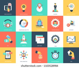 Seo and Marketing Flat Vector Icons 