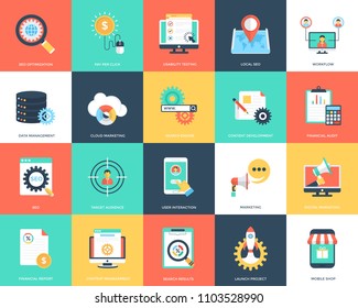 Seo and Marketing Flat Vector Icons Set