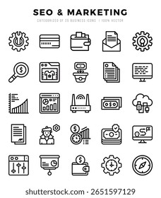 SEO and Marketing icon pack for your website. mobile. presentation. and logo design.