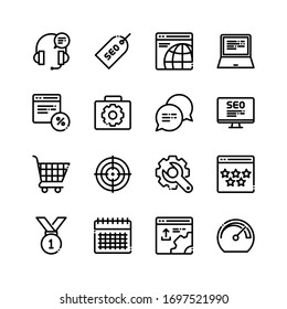 SEO And Marketing Icon Set. Vector Line Style.