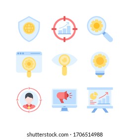 SEO & Marketing icon set = web shield, target, search engine optimization, web, search, lamp, target man, advertising, presentation
