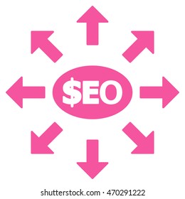 Seo Marketing icon. Vector style is flat iconic symbol with rounded angles, pink color, white background.