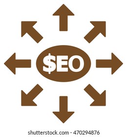 Seo Marketing icon. Vector style is flat iconic symbol with rounded angles, brown color, white background.