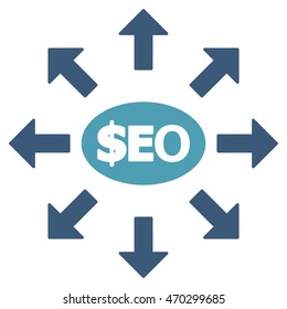 Seo Marketing icon. Vector style is bicolor flat iconic symbol with rounded angles, cyan and blue colors, white background.