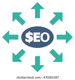 Seo Marketing icon. Vector style is bicolor flat iconic symbol with rounded angles, cobalt and cyan colors, white background.