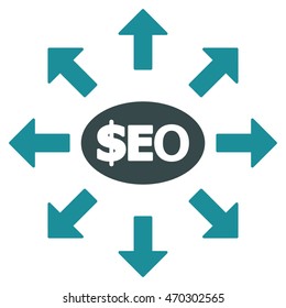 Seo Marketing icon. Vector style is bicolor flat iconic symbol with rounded angles, soft blue colors, white background.