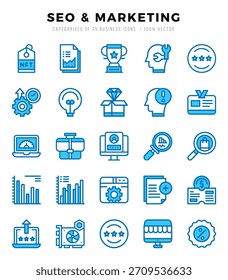 SEO und Marketing Icons Pack Zwei Farbstile. Vektorgrafik.