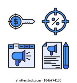 SEO & Marketing Icons Set (Filled Line) = key, target discount, web marketing, strategy. Perfect for website mobile app, app icons, presentation, illustration and any other projects.