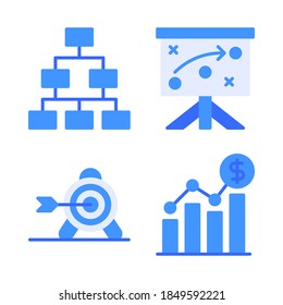 SEO & Marketing Icons Set = hierarchy, presentation board, target, statistics. Perfect for website mobile app, app icons, presentation, illustration and any other projects.