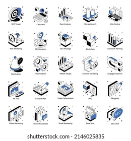 SEO And Marketing Isometric Icons

