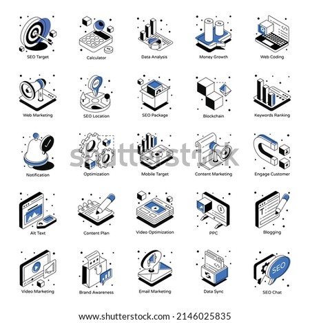 SEO and Marketing Isometric Icons

