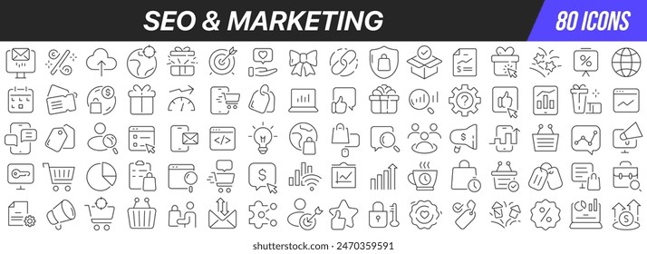 SEO and marketing line icons collection. Big UI icon set in a flat design. Thin outline icons pack. Vector illustration EPS10