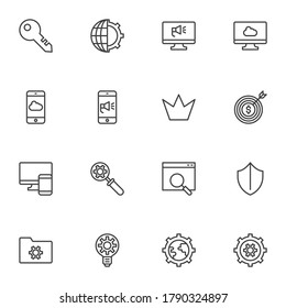 SEO & marketing line icons set, outline vector symbol collection, linear style pictogram pack. Signs, logo illustration. Set includes icons as search engine optimization, website page search, settings