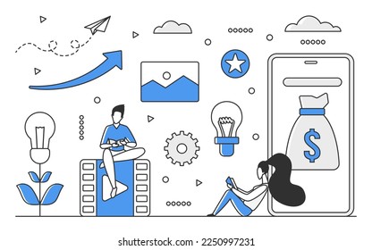 Seo marketing optimization. Smm development campaign, digital marketing vector monocolor illustration