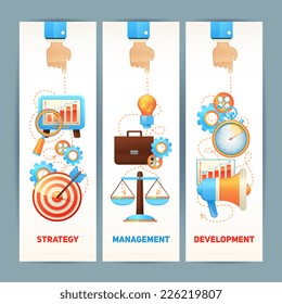 SEO marketing optimization strategy management development vertical banner set isolated vector illustration