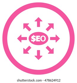Seo Marketing rounded icon. Vector illustration style is flat iconic symbol, pink color, white background.