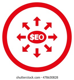 Seo Marketing rounded icon. Vector illustration style is flat iconic symbol, red color, white background.